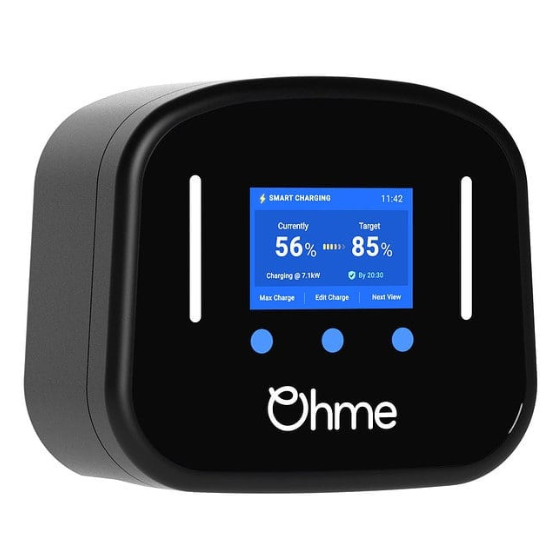Home EV charger with socketed connector and LCD information screen
